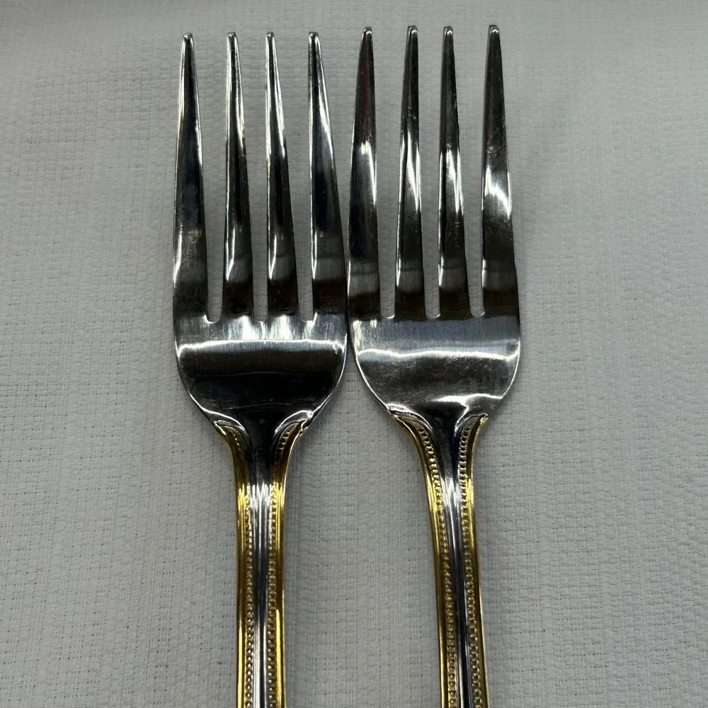 2 pc International Silver Royal Bead Gold Salad Forks 6.5